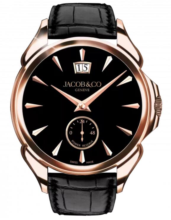 Review Jacob & Co PALATIAL CLASSIC MANUAL BIG DATE - ROSE GOLD (ONYX BLACK) Replica watch - Click Image to Close